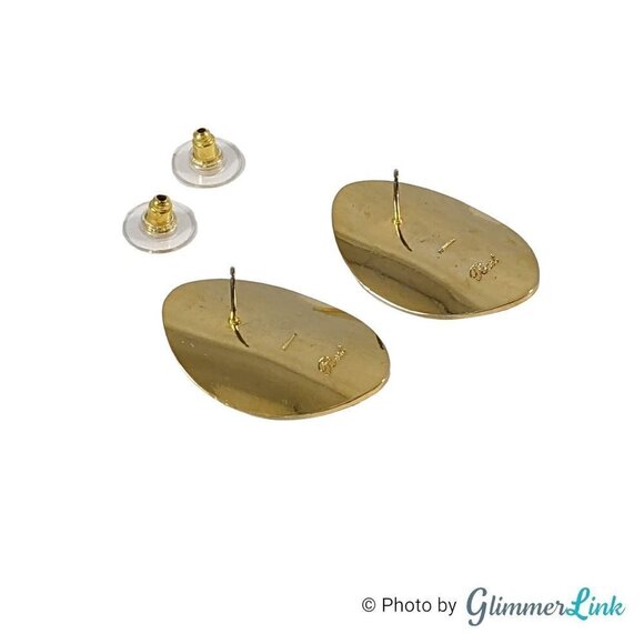 Vintage Best Co. Concave Wavy Geometric Oval Gold Tone Pierced Earrings - Picture 8 of 11